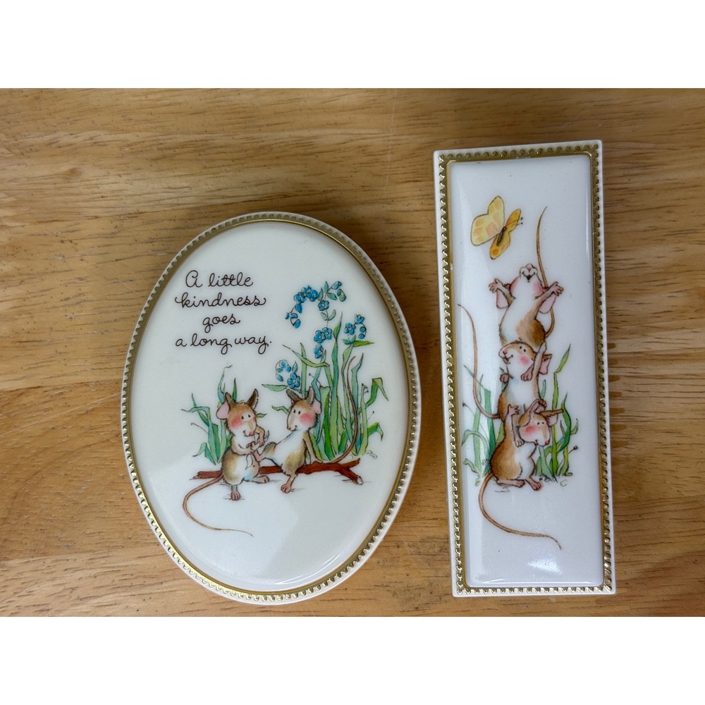 Vintage Springbok Hallmark Mice Desk Set Tape Dispenser and Stapler Cottagecore